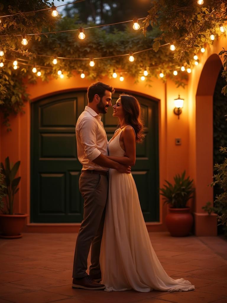Warm lights and blue door