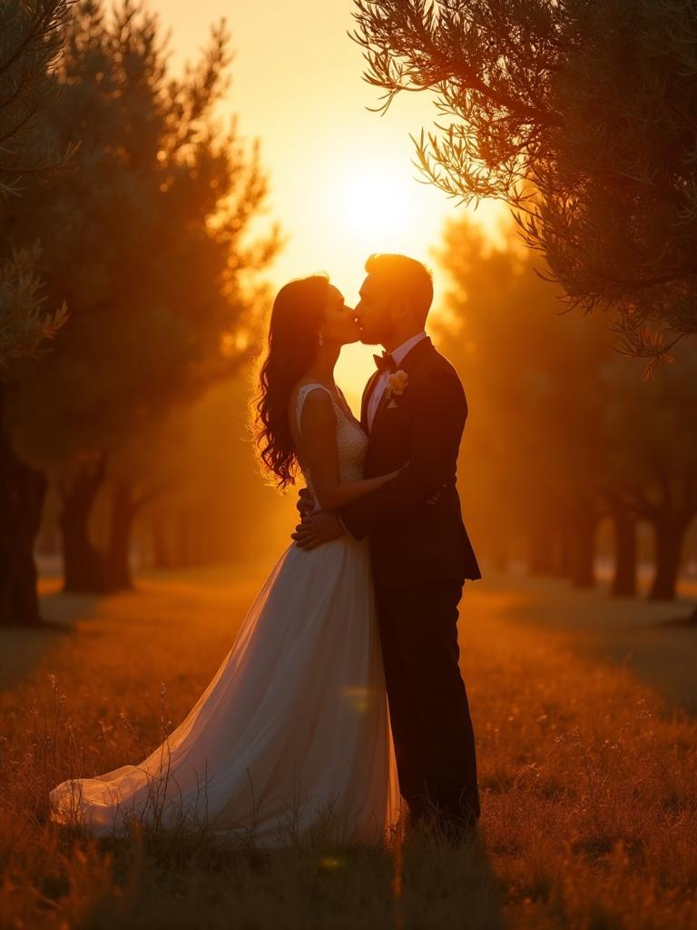 Golden hour wedding atmosphere